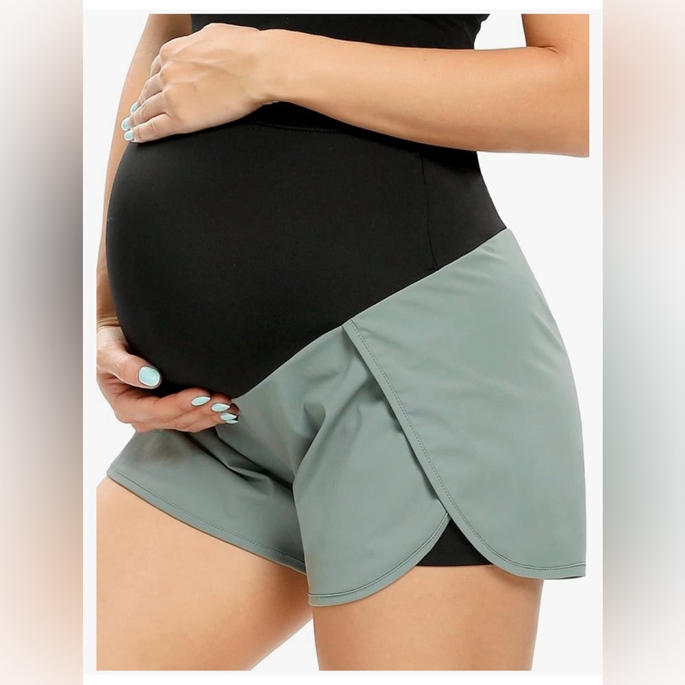 Gray Over the Belly Maternity Athletic Shorts